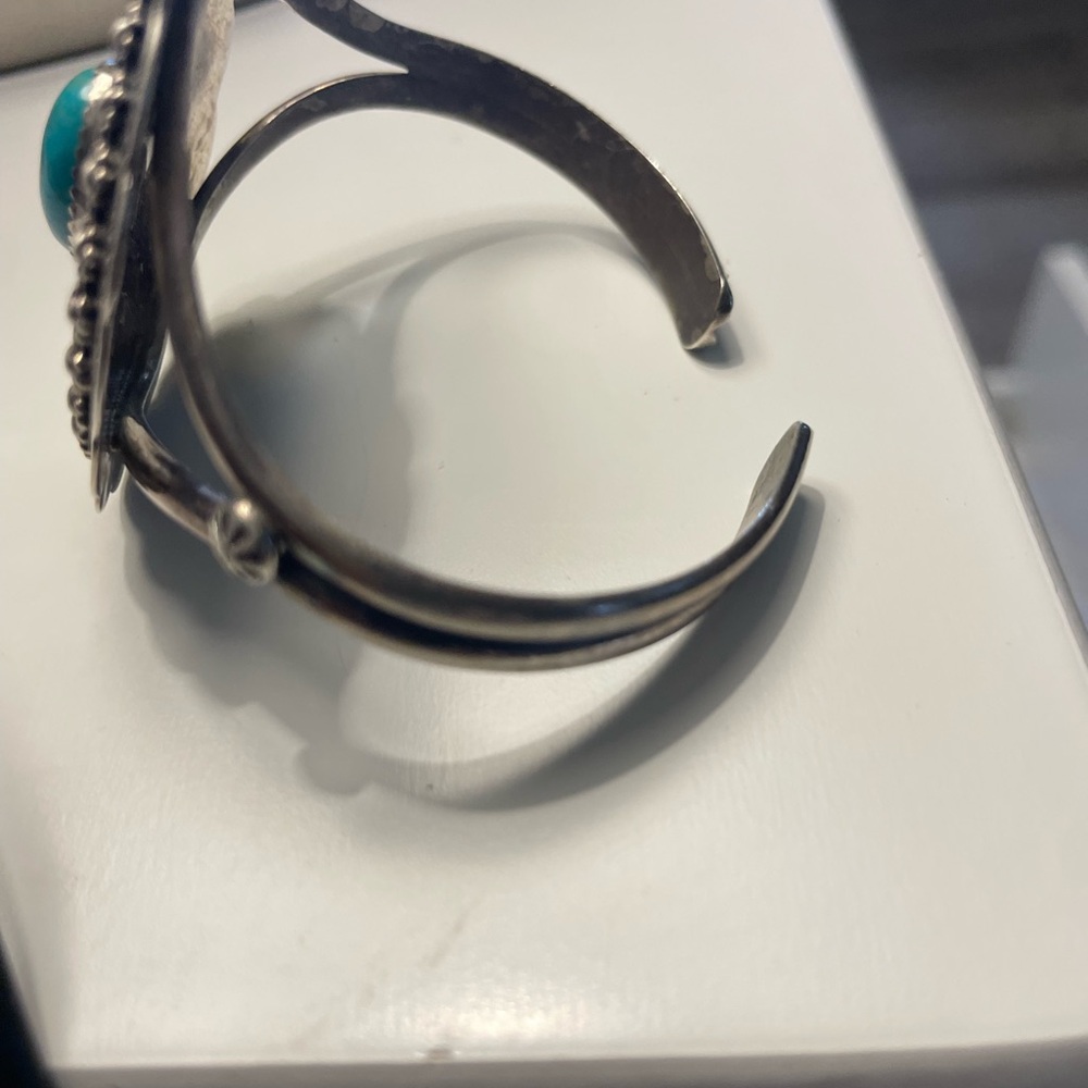 Handcrafted Turquoise Silver/Signed Bracelet - image 4